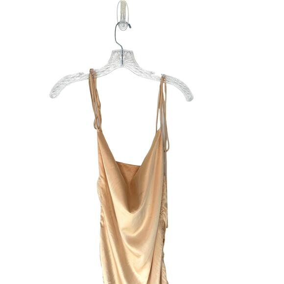 NWT LEAU Cabo Gold Champagne Satin Ruched Party Bodycon Mini Dress Size Small - Picture 5 of 9